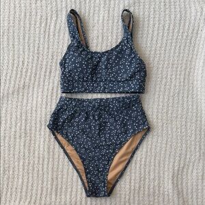 NWOT Geode Swim Bikini Set Gray Floral XS High Waisted Two Piece